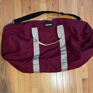 Eastpak Maroon Duffel Bag with Beige Straps